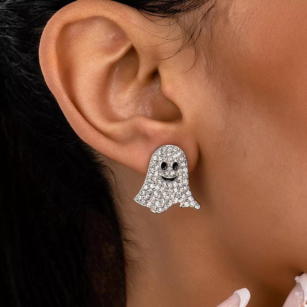18K Gold-Plated Rhinestone Halloween Ghost Earrings, image 5