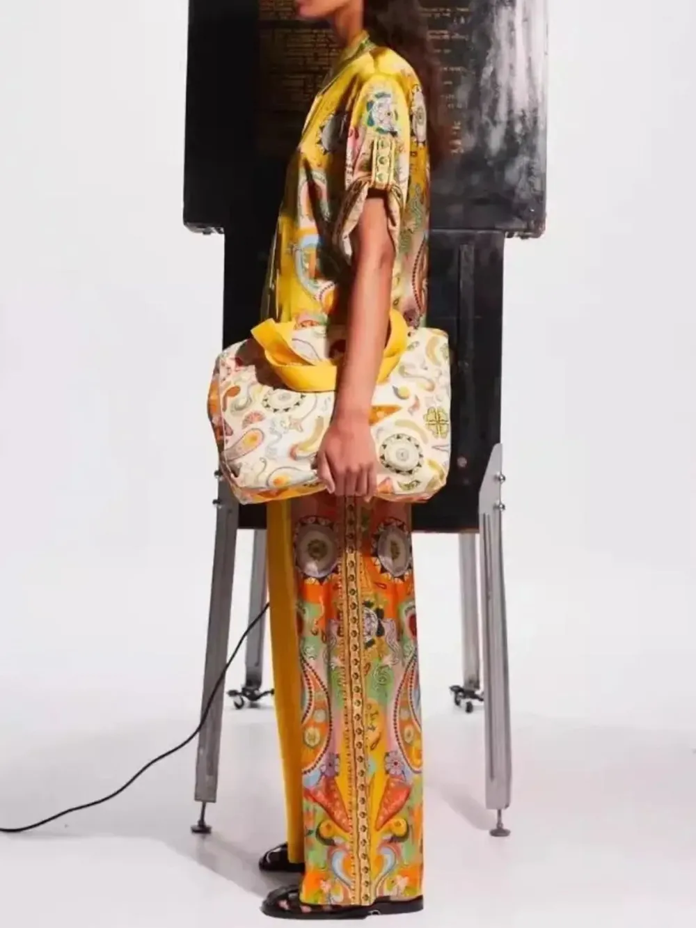 Printed Button Up Shirt and Pants Set, image 3