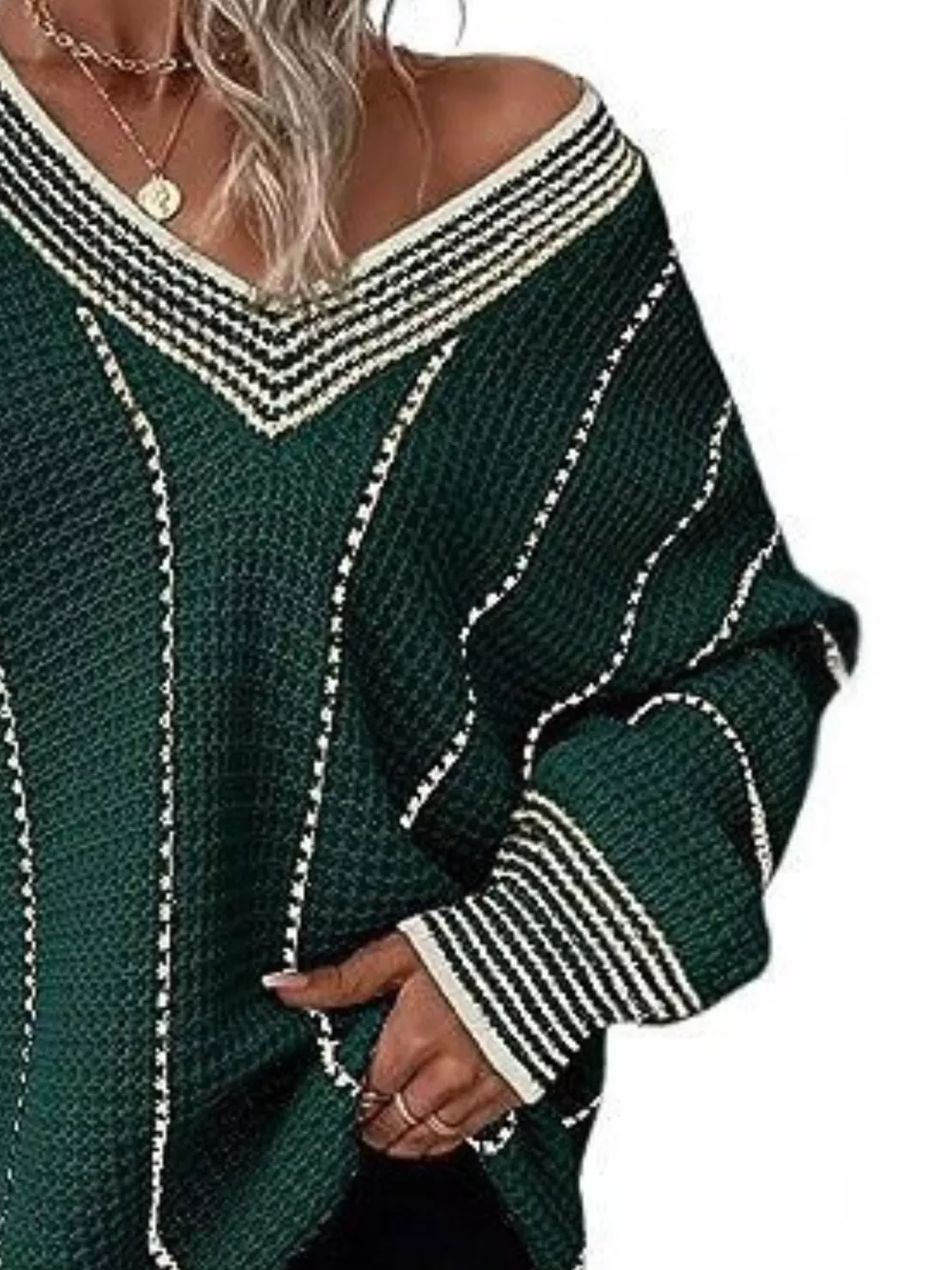 V-Neck Textured Knit Sweater, image 4
