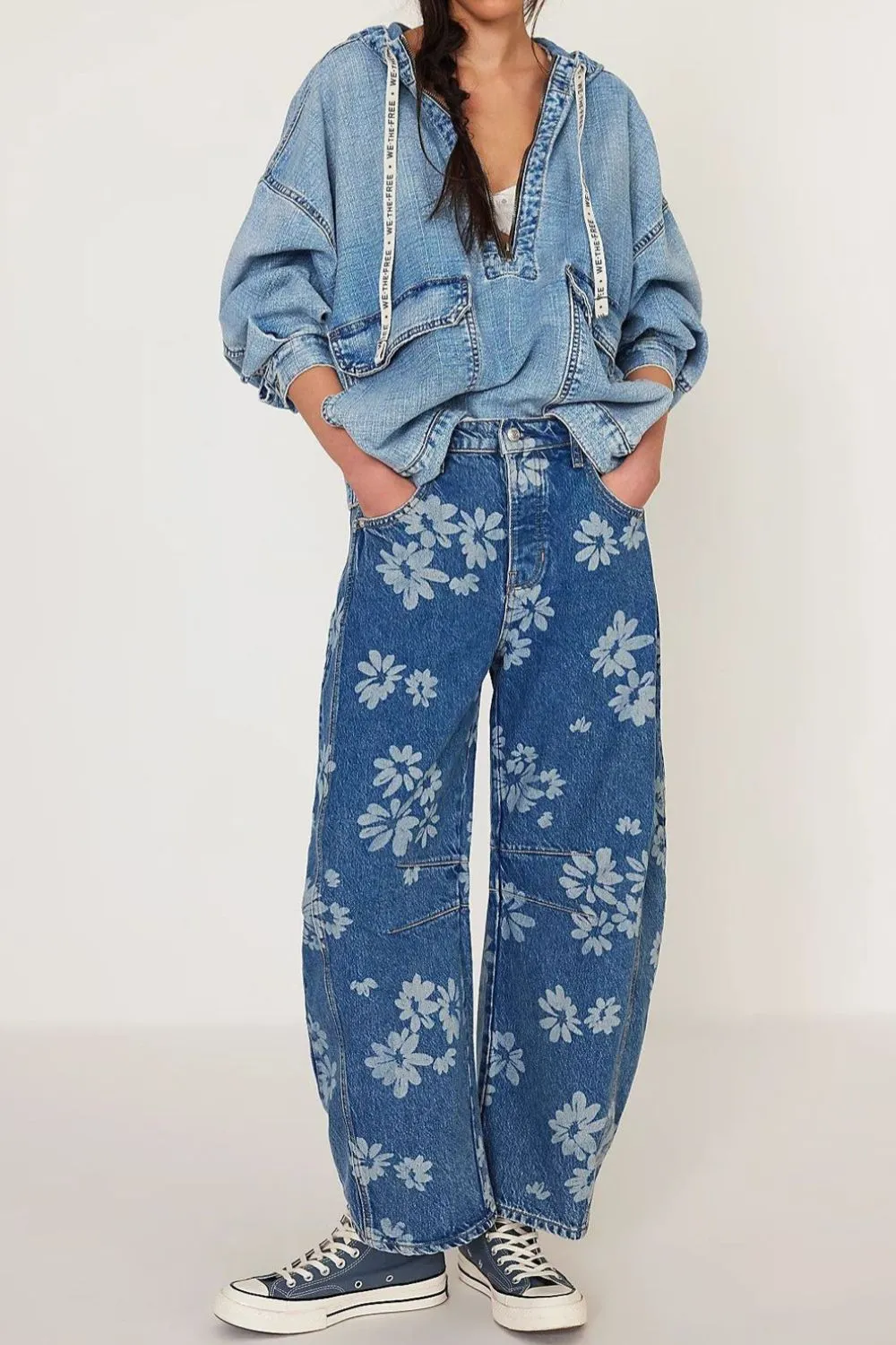 Flower Print Wide Leg Jeans, image 5