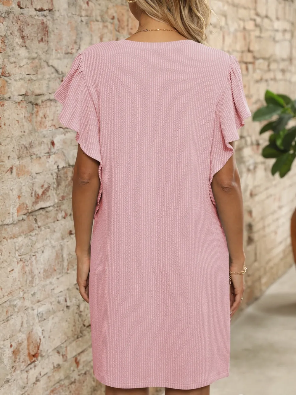 Ruffled V-Neck Cap Sleeve Mini Dress, image 4