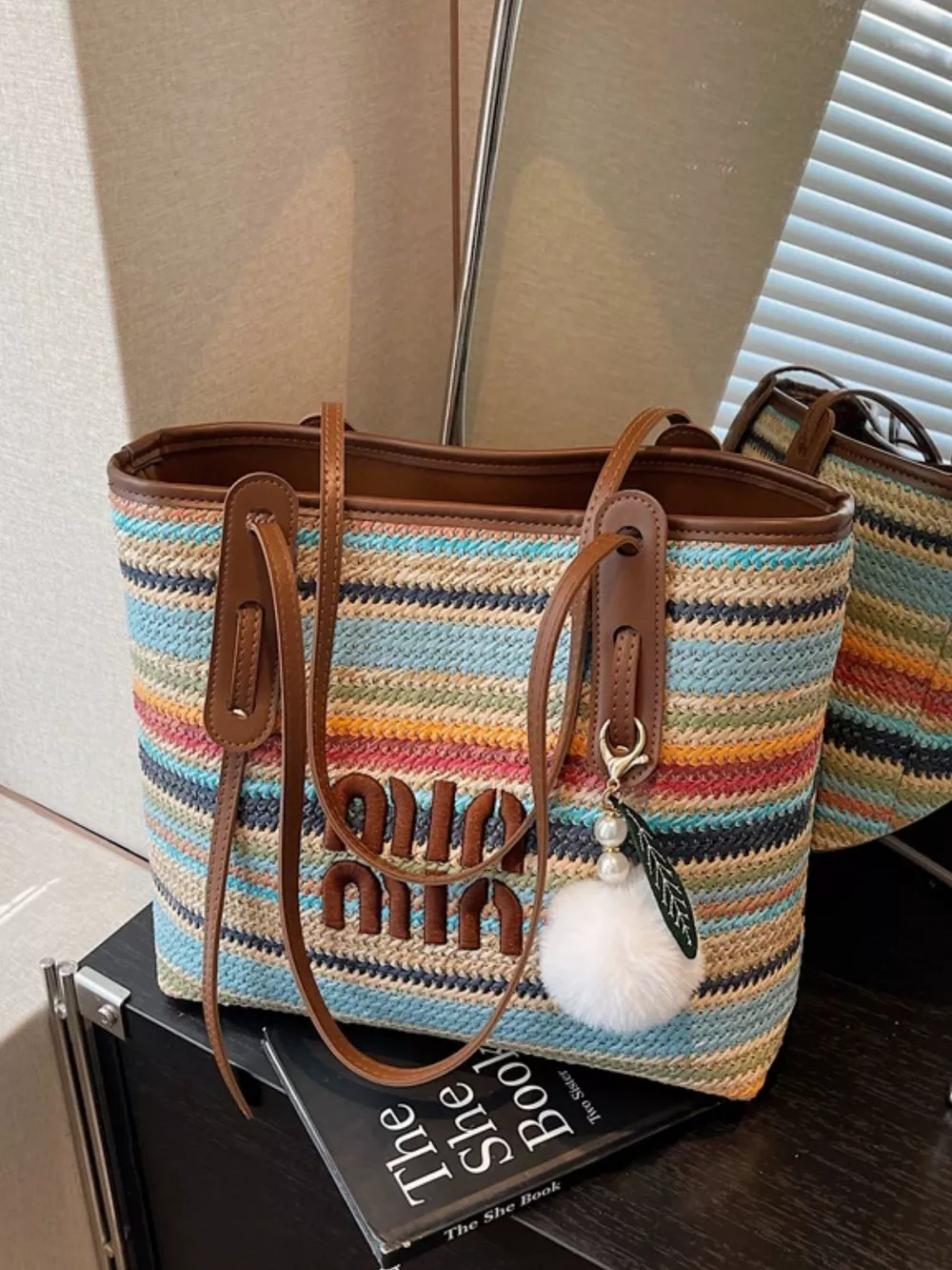 Striped Woven Shoulder Bag, image 7