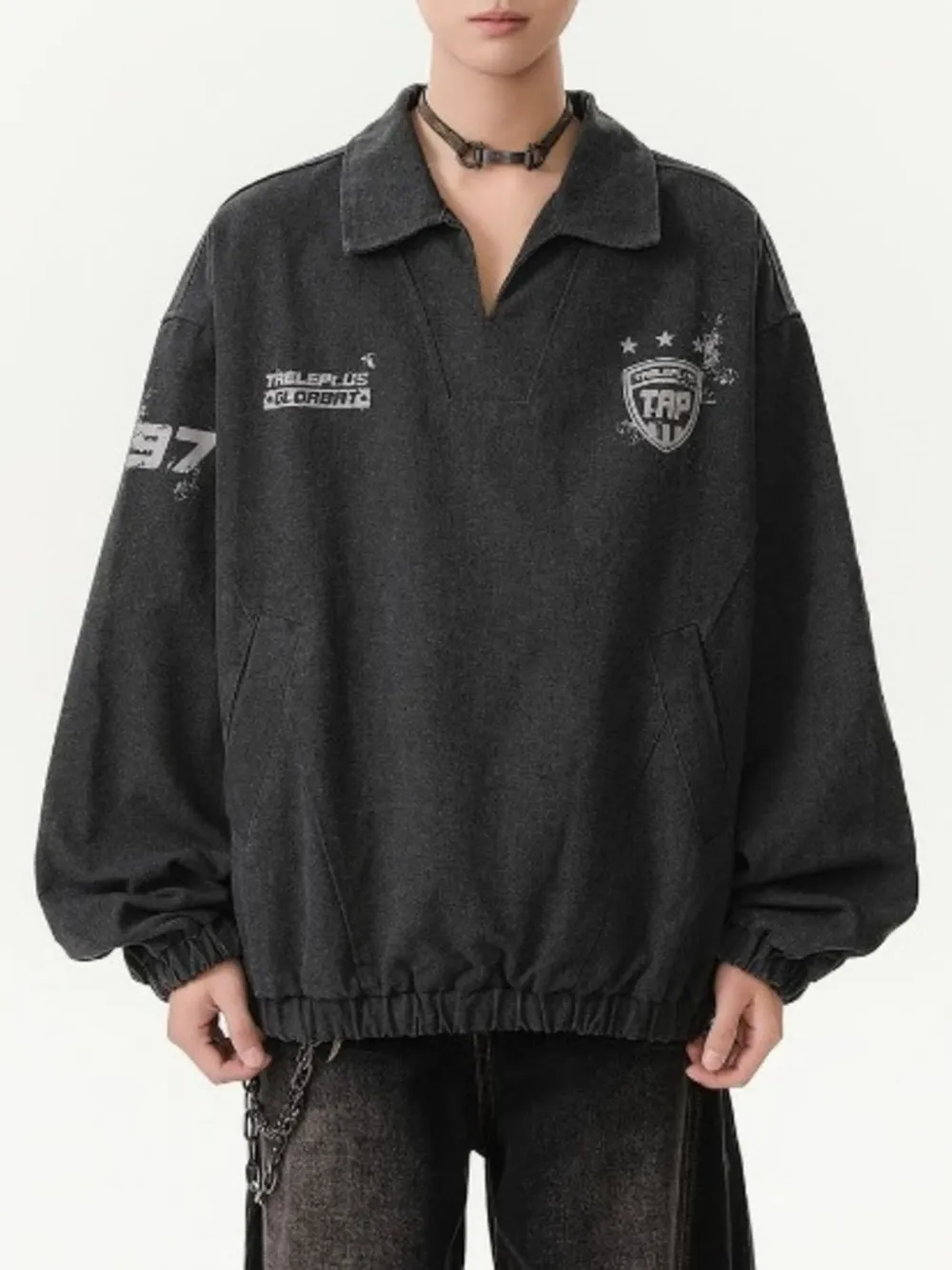 Men's Collared Neck Long Sleeve Sweatshirt, image 2