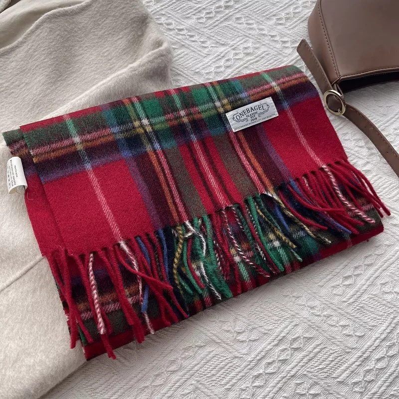 Wool Plaid Tassel Scarf, image 2