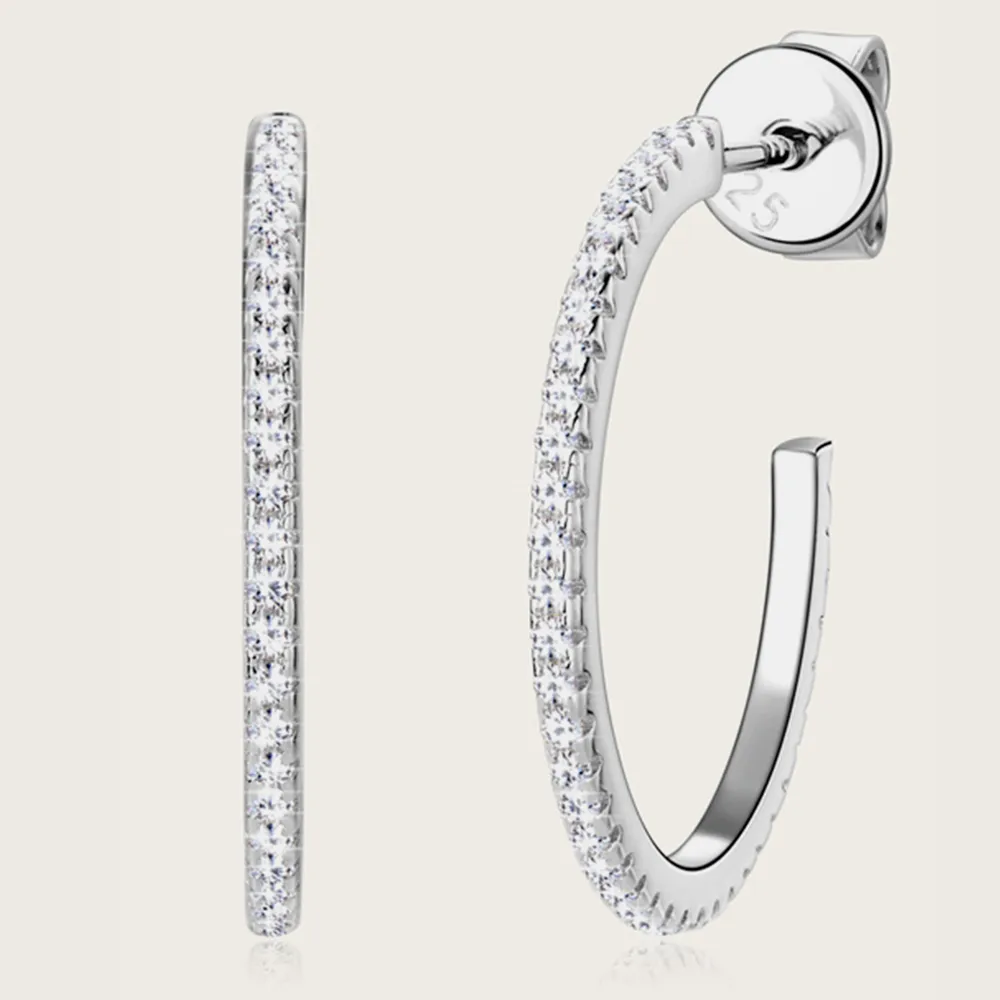 Inlaid Moissanite 925 Sterling Silver C-Hoop Earrings, image 7