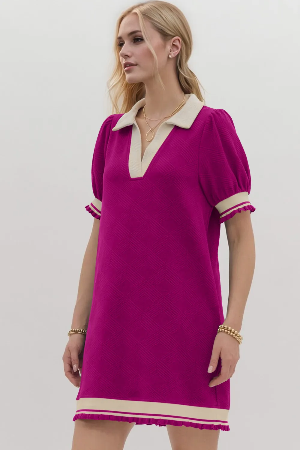 Frill Contrast Trim Jnny Collar Short Sleeve Mini Dress, image 11