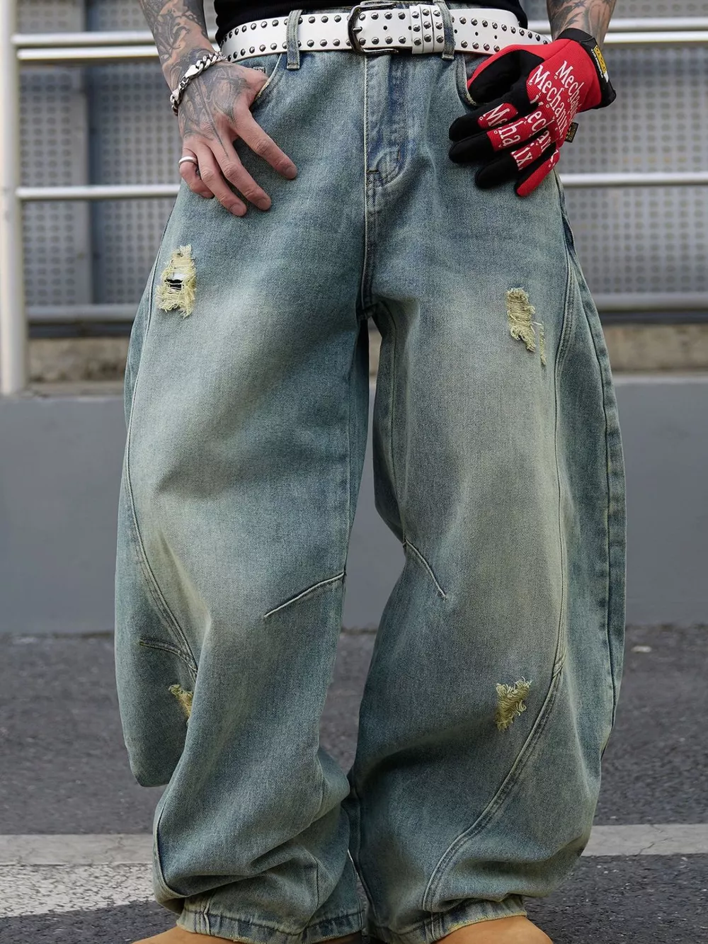 Men's Full Size Distressed Wide Leg Jeans Plus Size, image 2