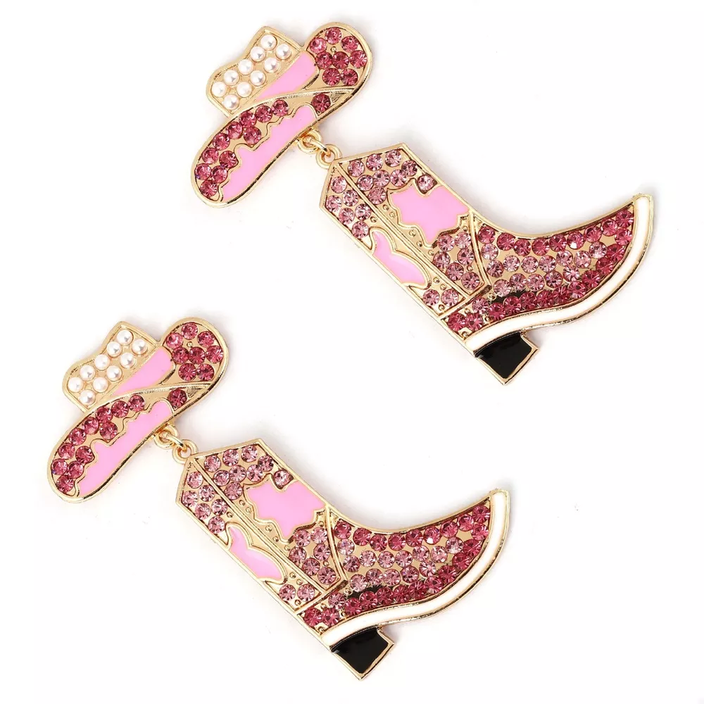 Rhinestone Cowboy Boot Dangle Earrings, image 4