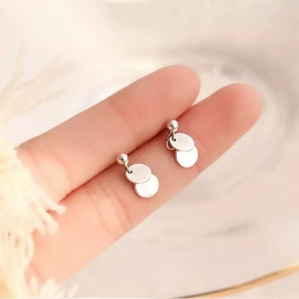 925 Sterling Silver Round Piece Drop Earrings, image 2