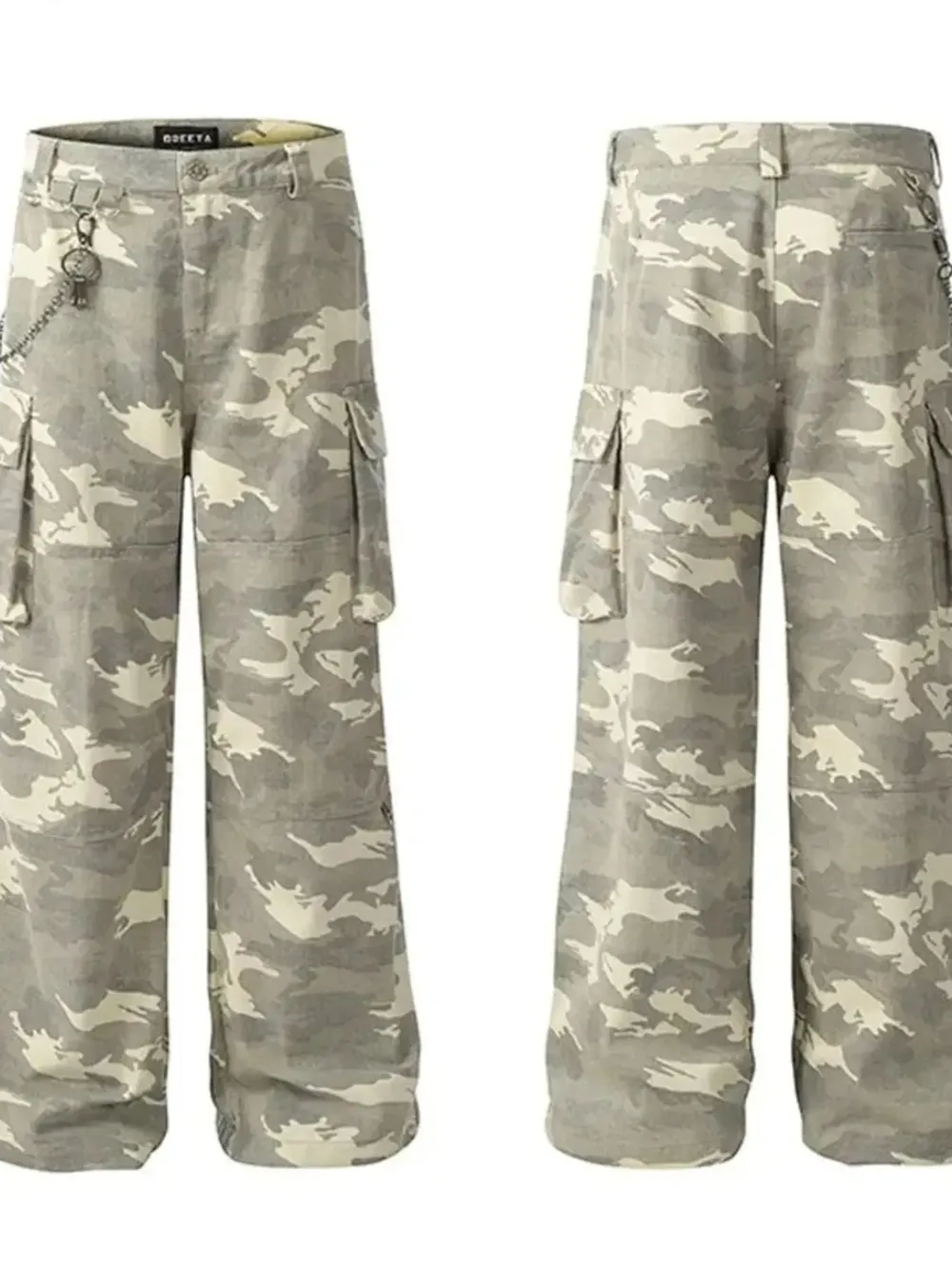 Men's Camouflage Cargo Pants with Chain Detail, image 2