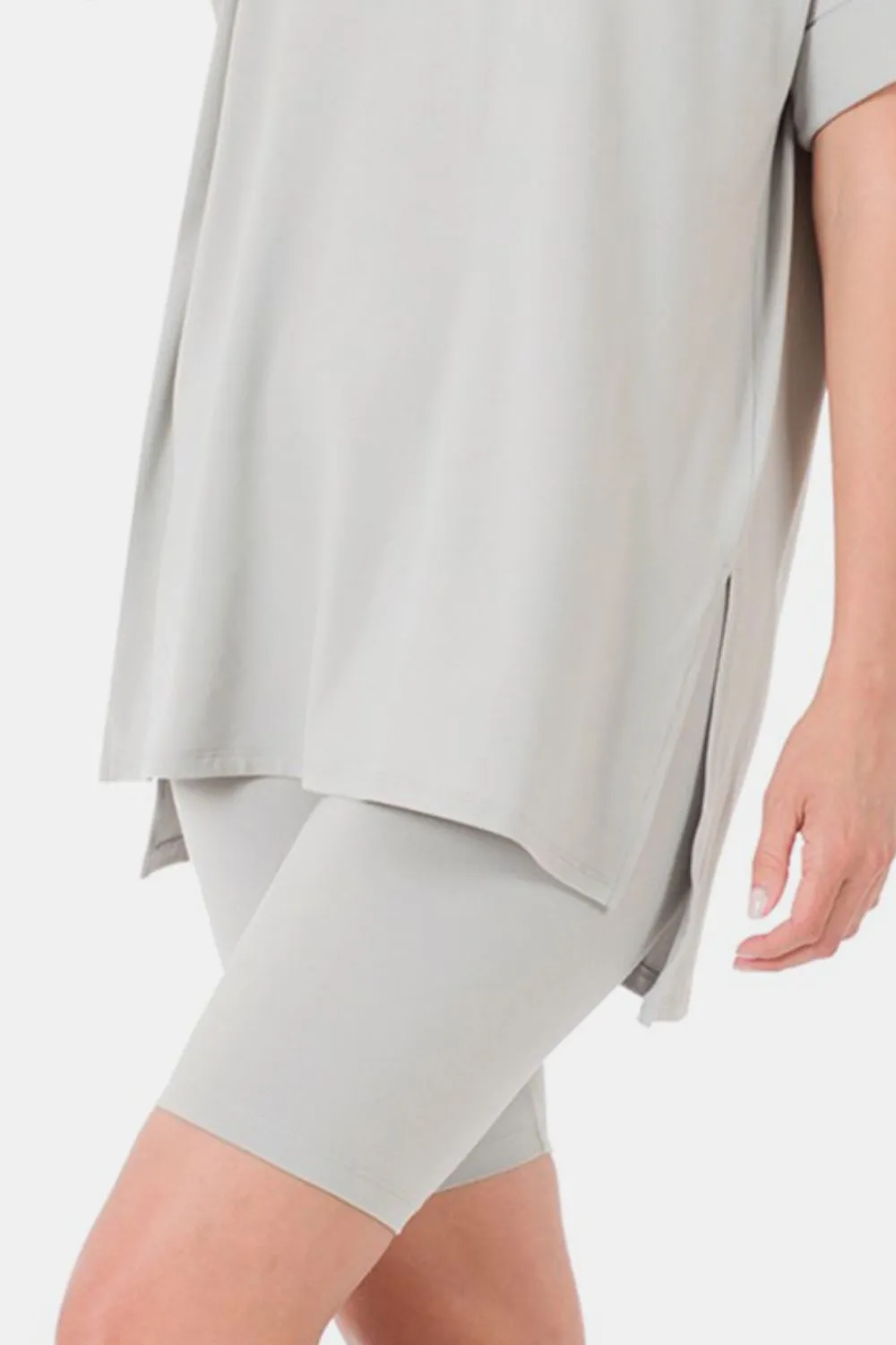 Full Size V-Neck Short Sleeve Slit T-Shirt and Shorts Set, image 2