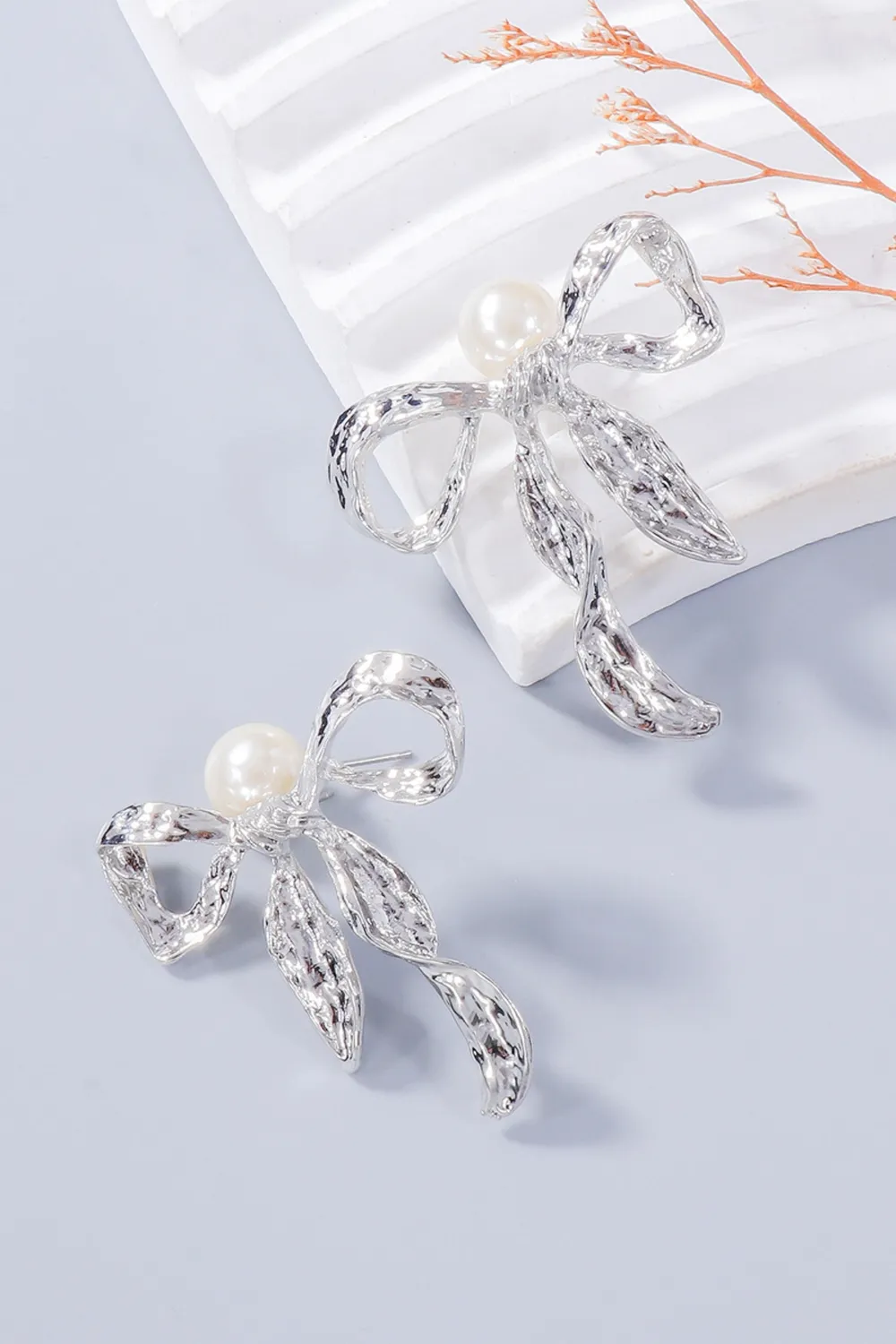 Synthetic Pearl Necklace, Bow Necklace and Bow Earrings Jewelry Set, image 5