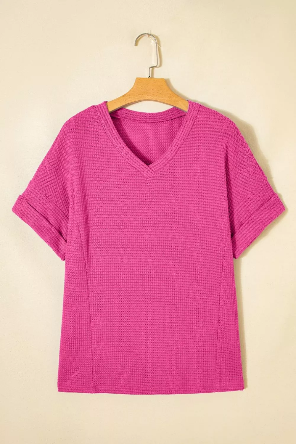 Textured Waffle Knit V-Neck T-Shirt, image 5