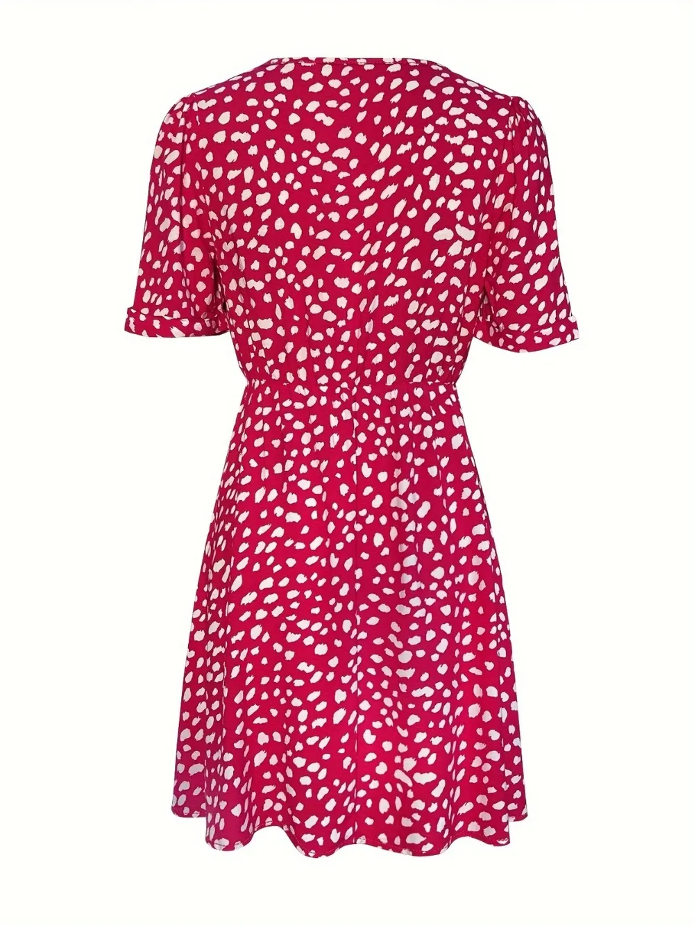 Printed V-Neck Short Sleeve Mini Dress, image 2
