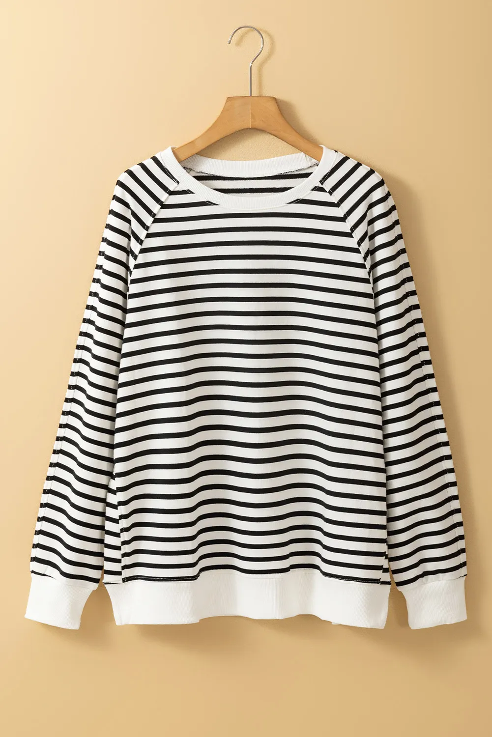 Slit Striped Round Neck Long Sleeve Sweatshirt, image 3
