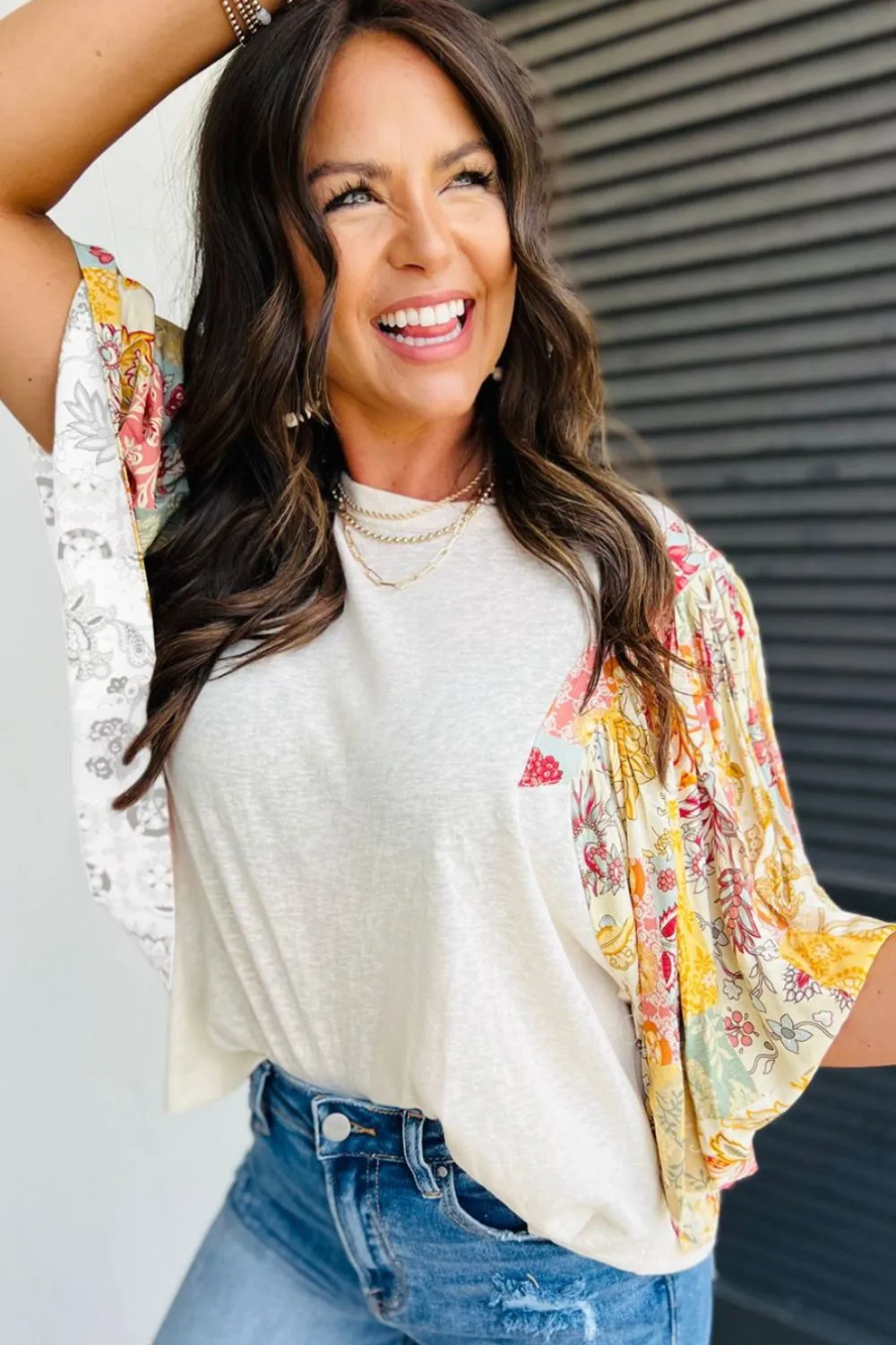 Printed Round Neck Flutter Sleeve Blouse, image 4