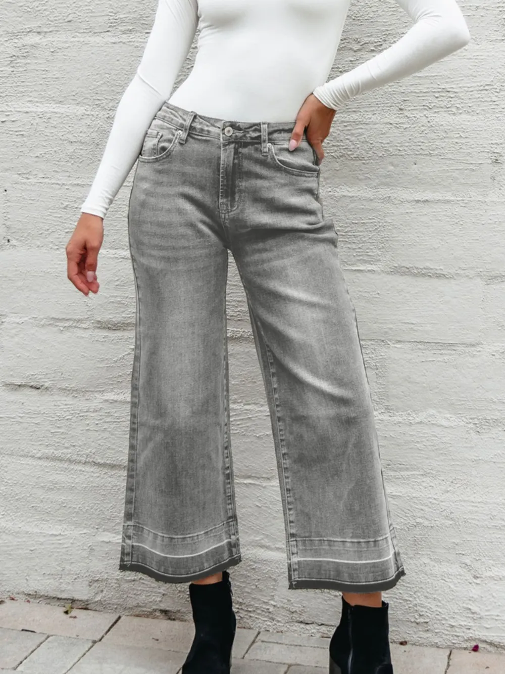 High Waist Wide Leg Washed Jeans, image 4