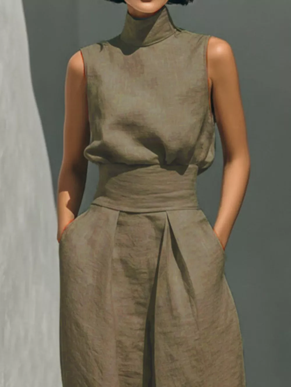 Full Size Turtleneck Sleeveless Top and Wide Leg Pants Set Plus Size, image 29