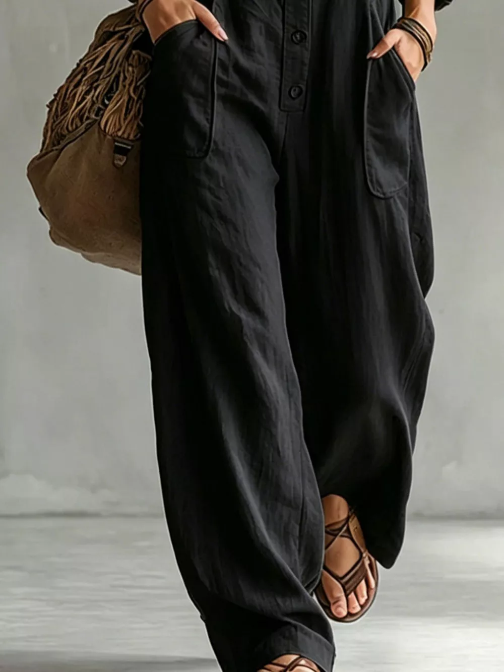 Full Size Long Sleeve Button Front Jumpsuit Plus Size, image 6