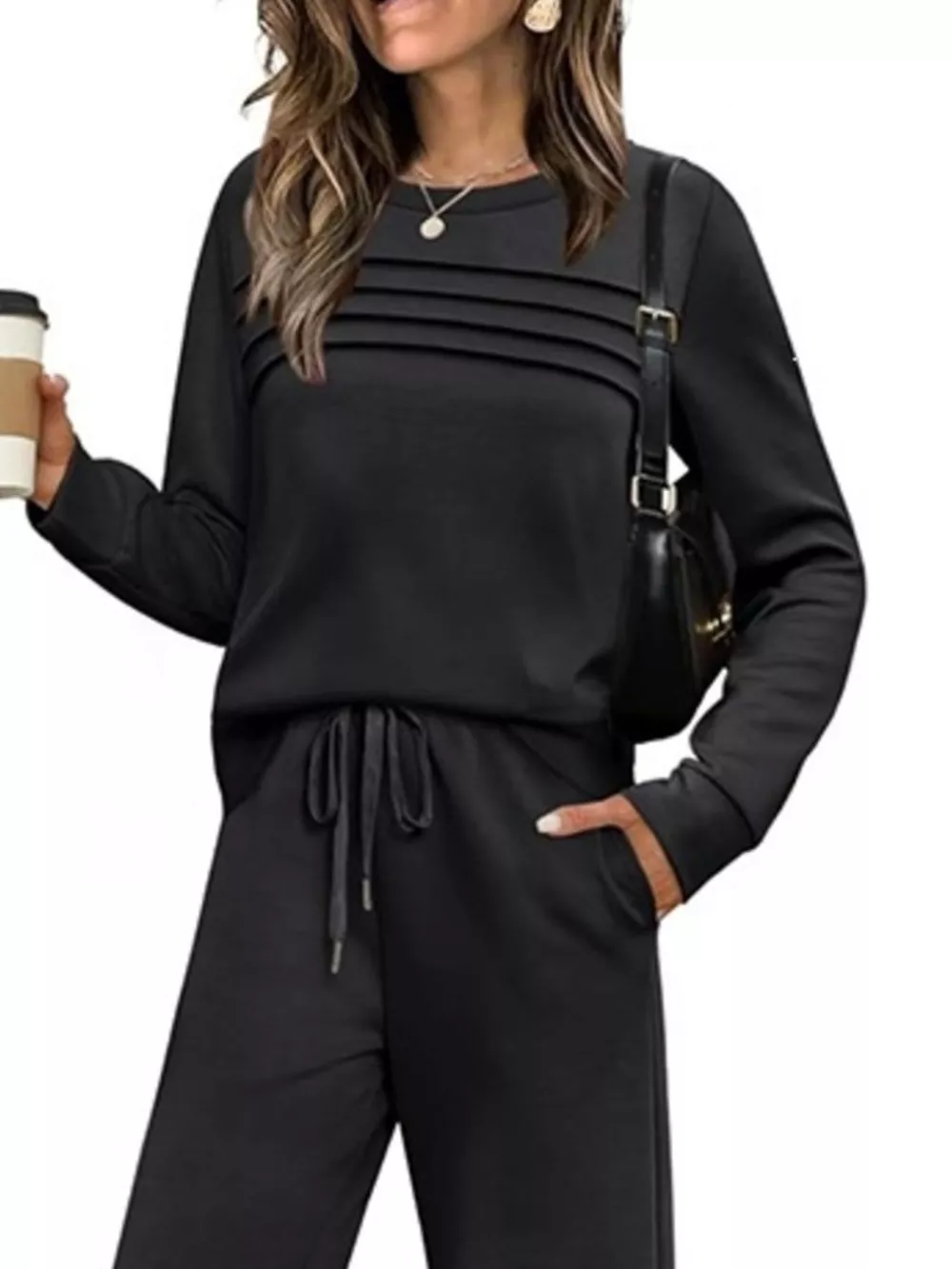 Full Size Casual Long Sleeve Crewneck Top and Drawstring Pants Set Plus Size, image 5