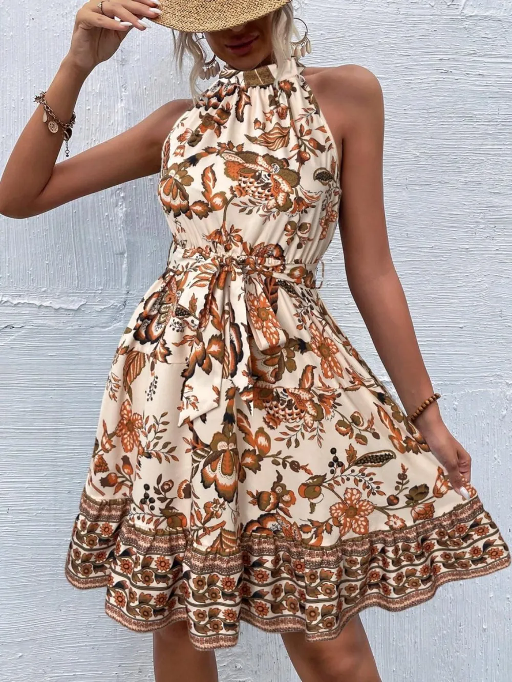 Printed Tie Waist Mini Dress, image 10