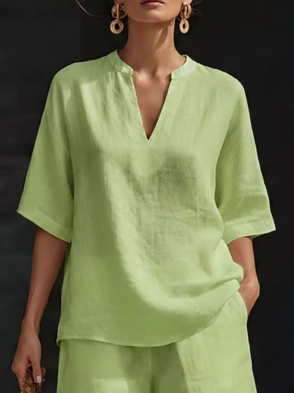 Full Size Notched Half Sleeve Top and Shorts Set Plus Size, image 12