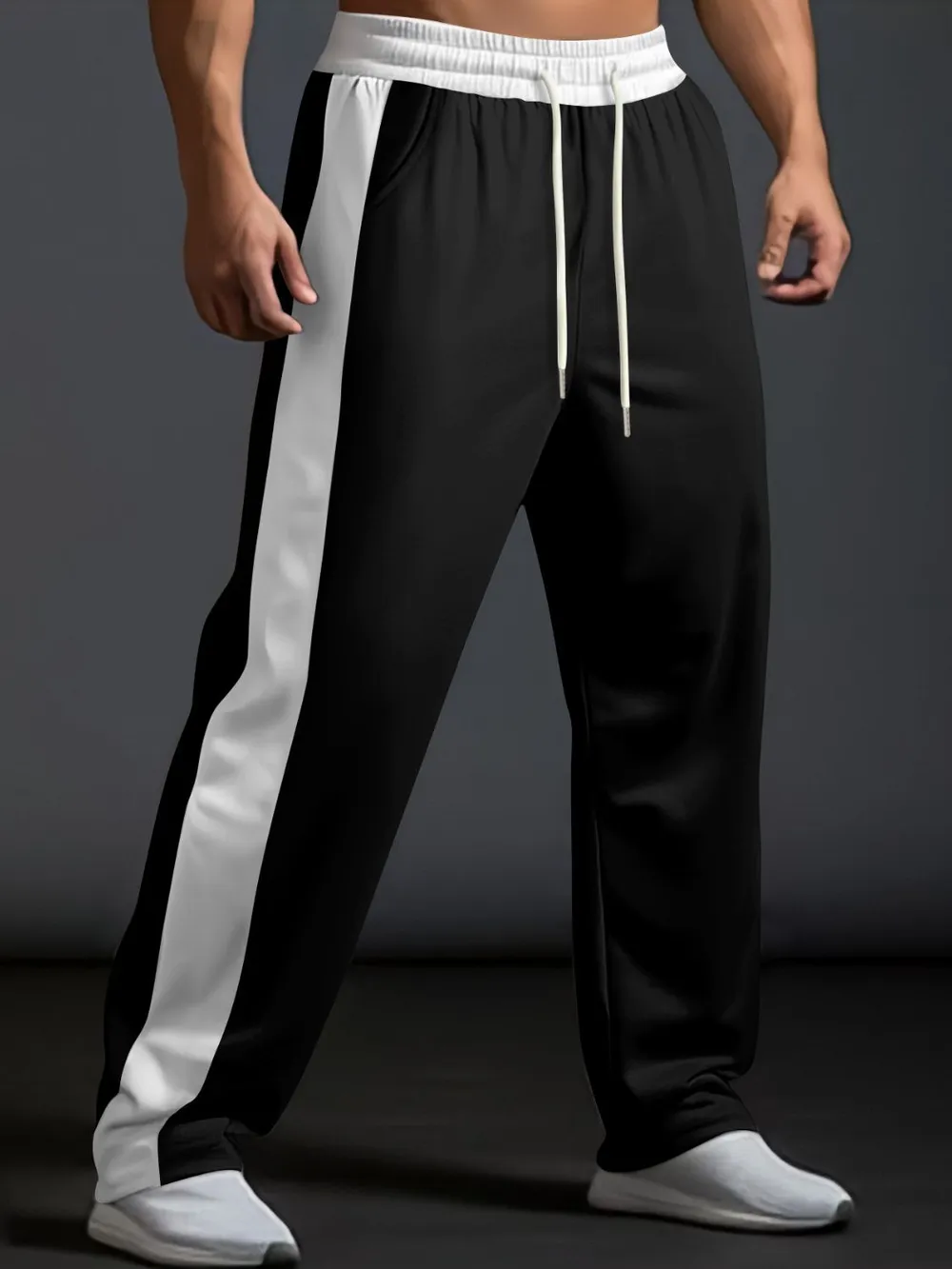 Men's Full Size Drawstring Contrast Wide Leg Pants Plus Size, image 4