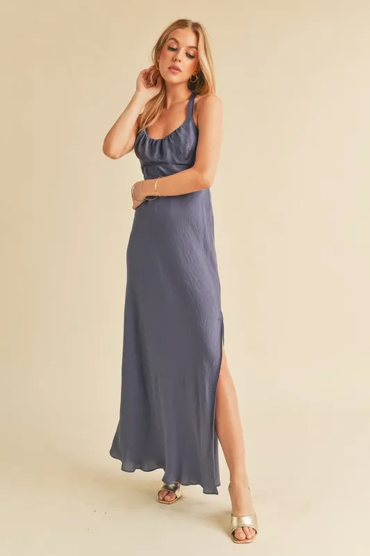Ruched Side Slit Cutout Back Maxi Cami Dress, image 2