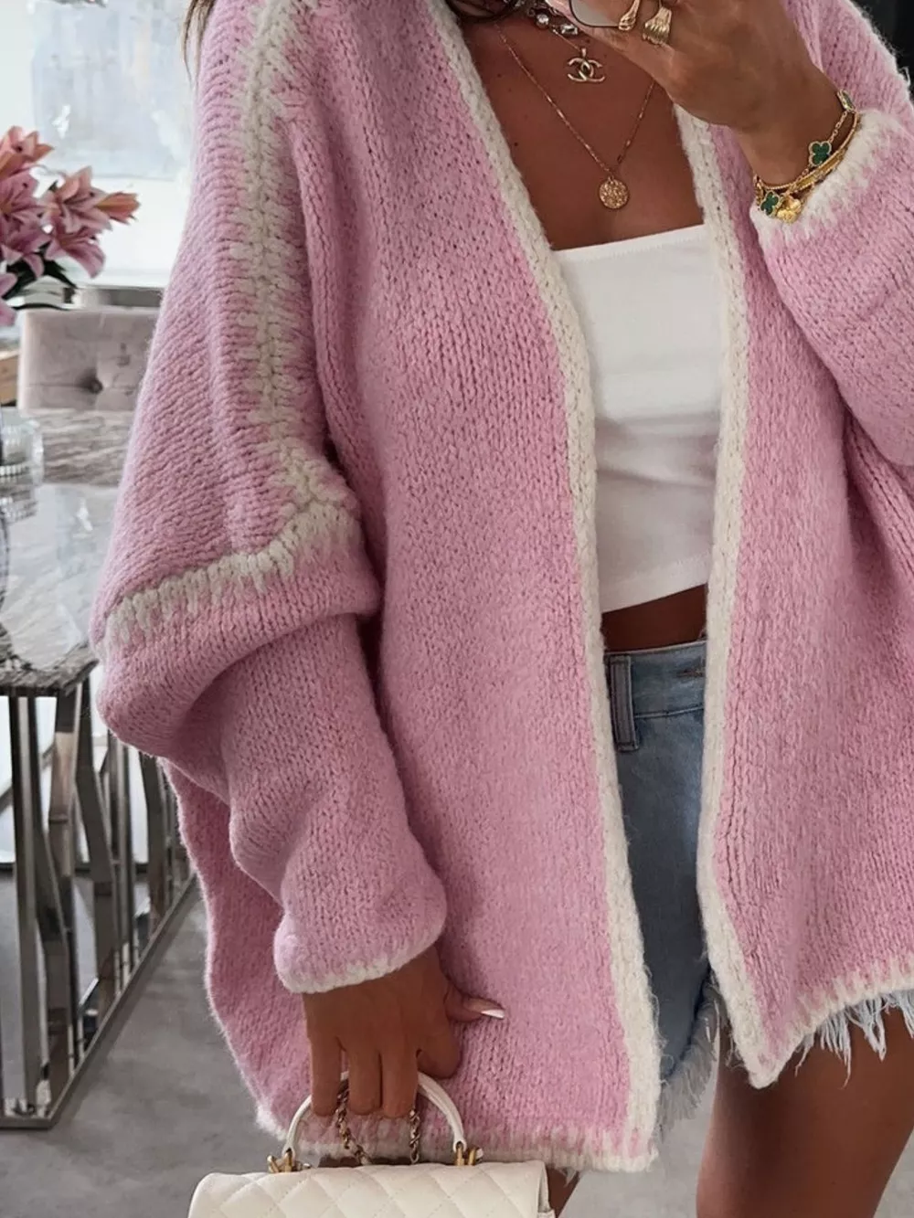 Contrast Trim Open Front Cardigan, image 3