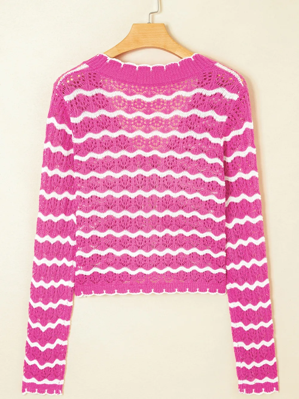 Striped Crochet Tie-Front Cardigan, image 7