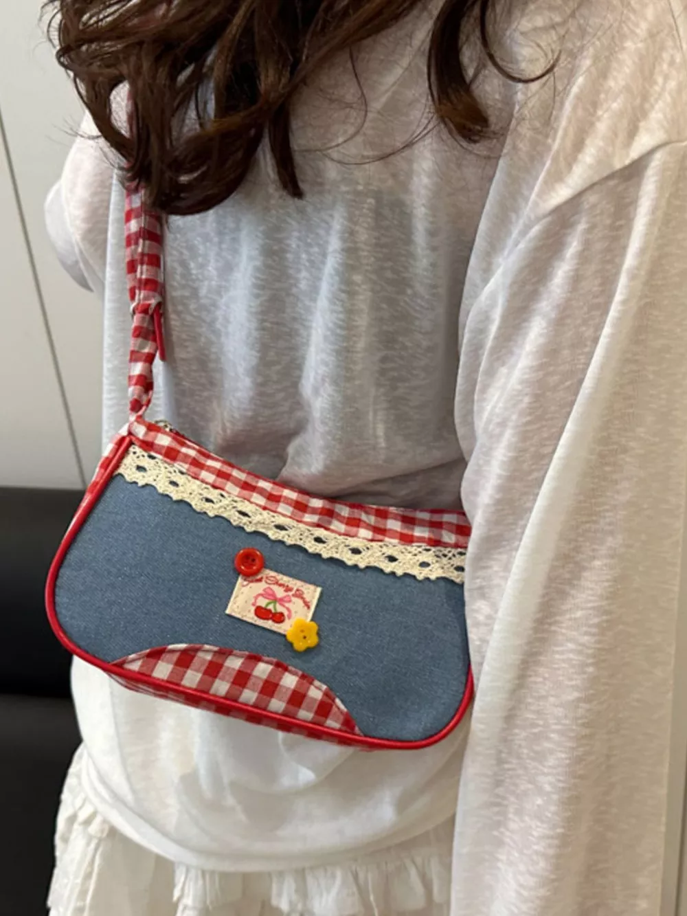 Cherry Plaid Strap Crossbody Bag, image 6