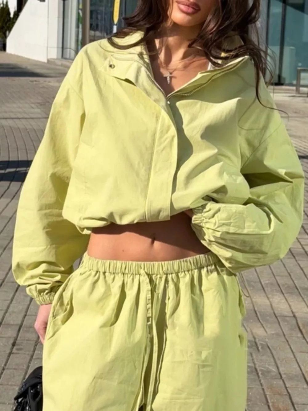 Drawstring Hem Crop Jacket and Wide-Leg Pant Set, image 10