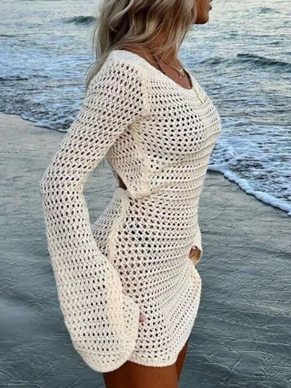 Cutout Crochet Knit Cover Up Dress, image 2