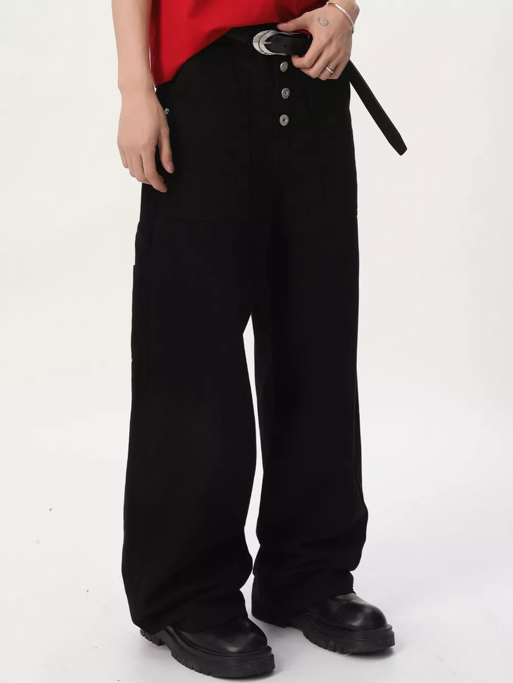 Men's Button Fly Wide Leg Cargo Pants, image 4