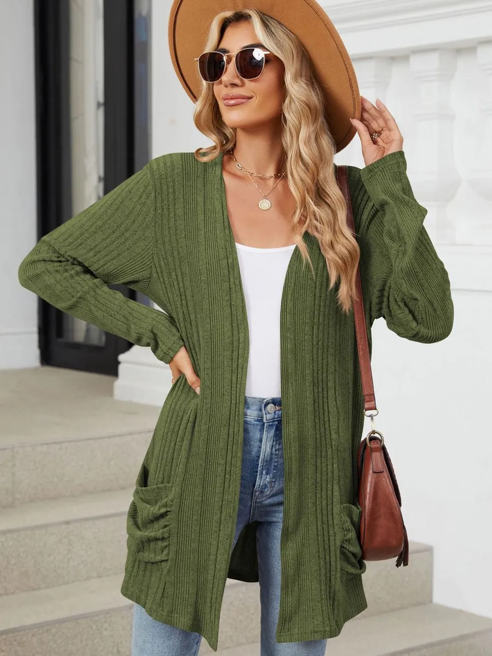 Pocketed Open Front Long Sleeve Cardigan, image 19