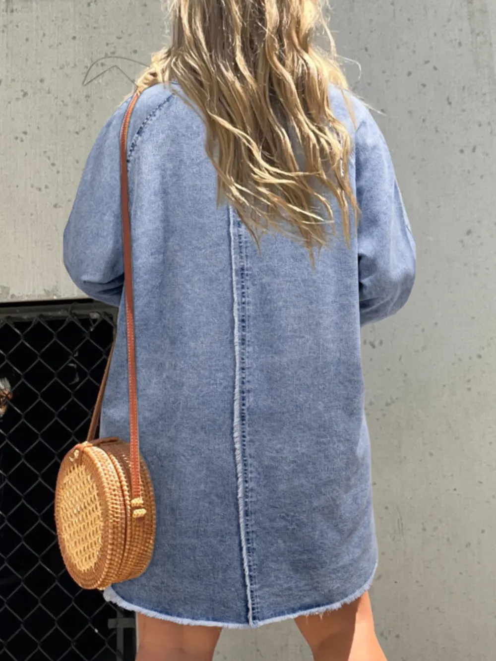 Full Size Button-Front Long Sleeve Denim Shirt Dress Plus Size, image 9