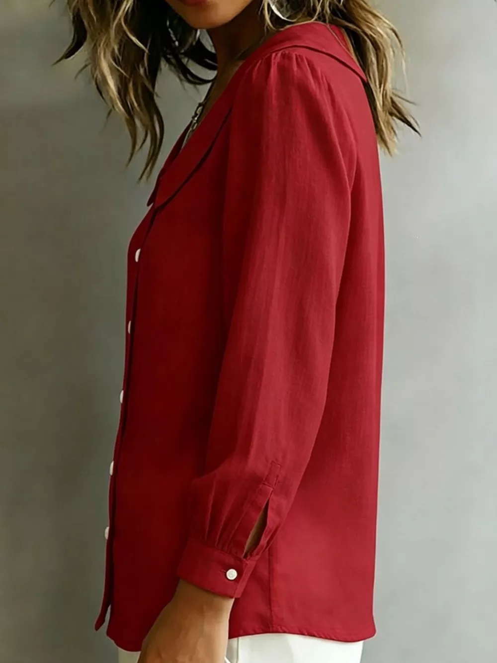 Full Size Peter Pan Collar Button-Down Shirt Plus Size, image 6