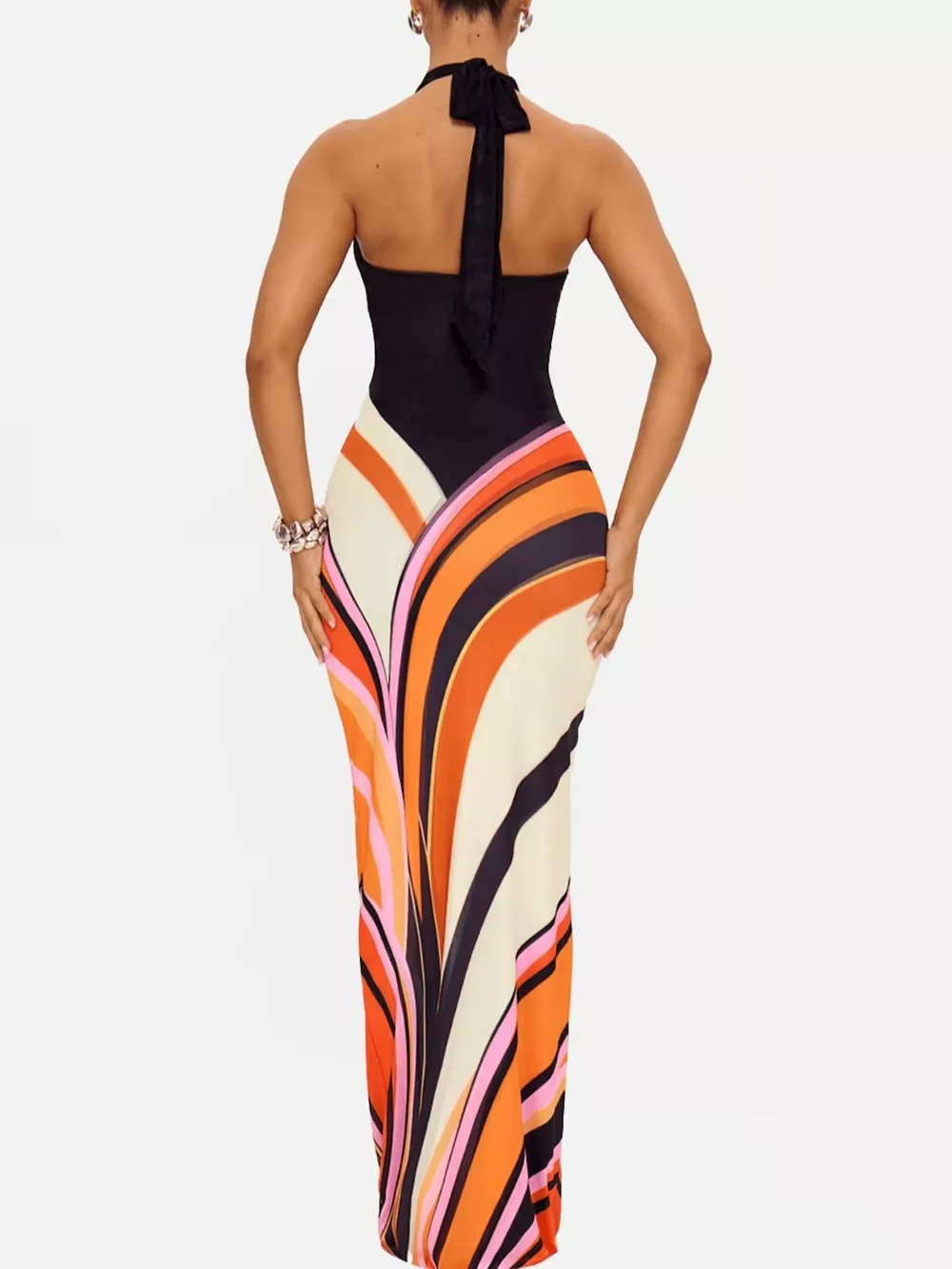 Halter Neck Maxi Dress with Abstract Print, image 3