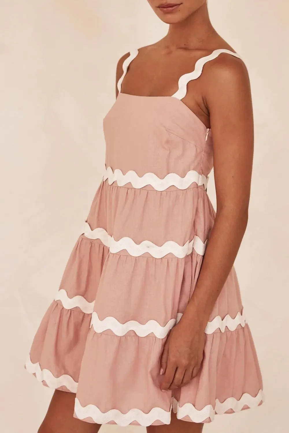 Contrast Trim Square Neck Tiered Dress, image 2