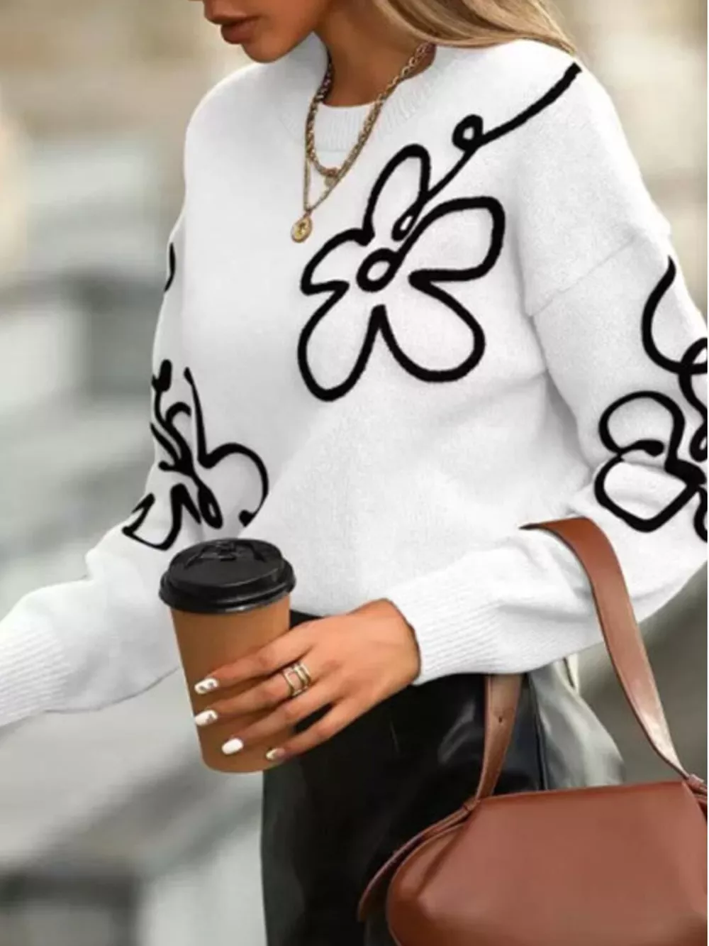 Flower Dropped Shoulder Sweater, image 10