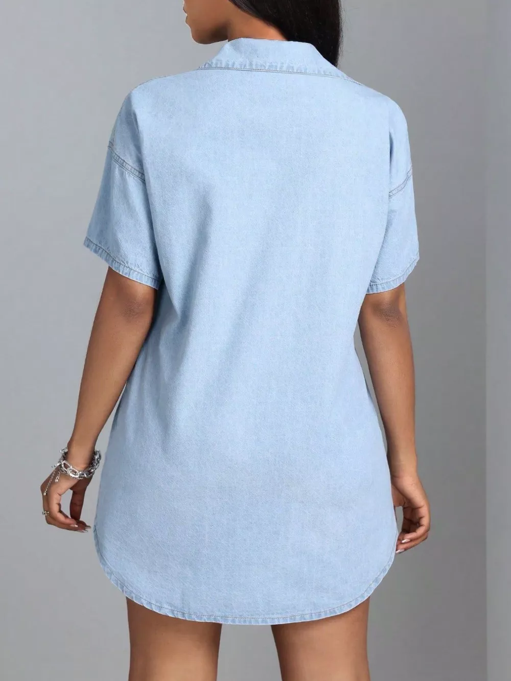 Button-Down Short Sleeve Denim Dress, image 5