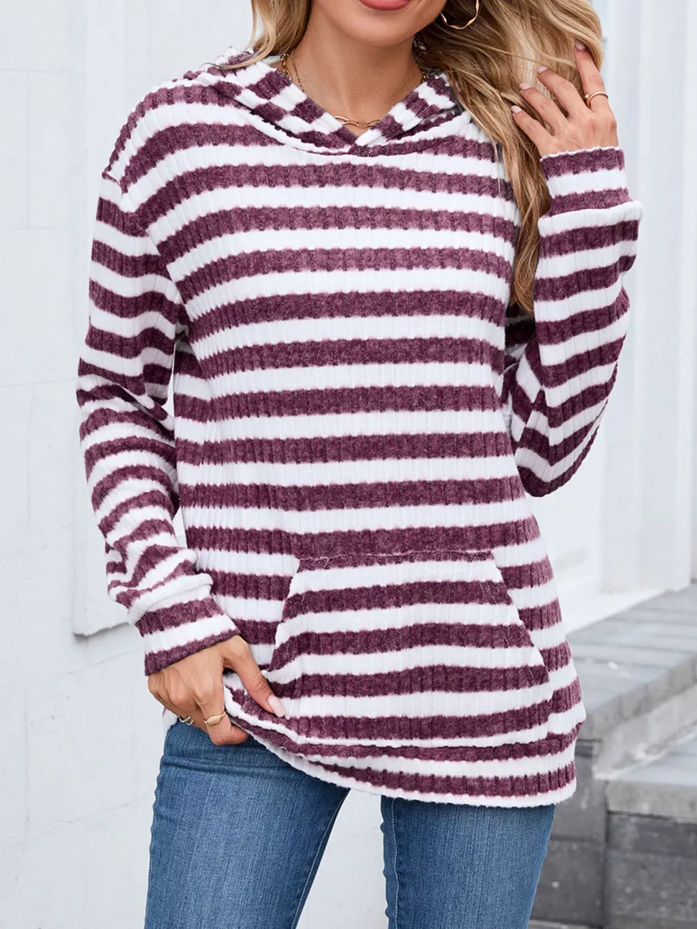 Striped Dropped Shoulder Hoodie, image 2