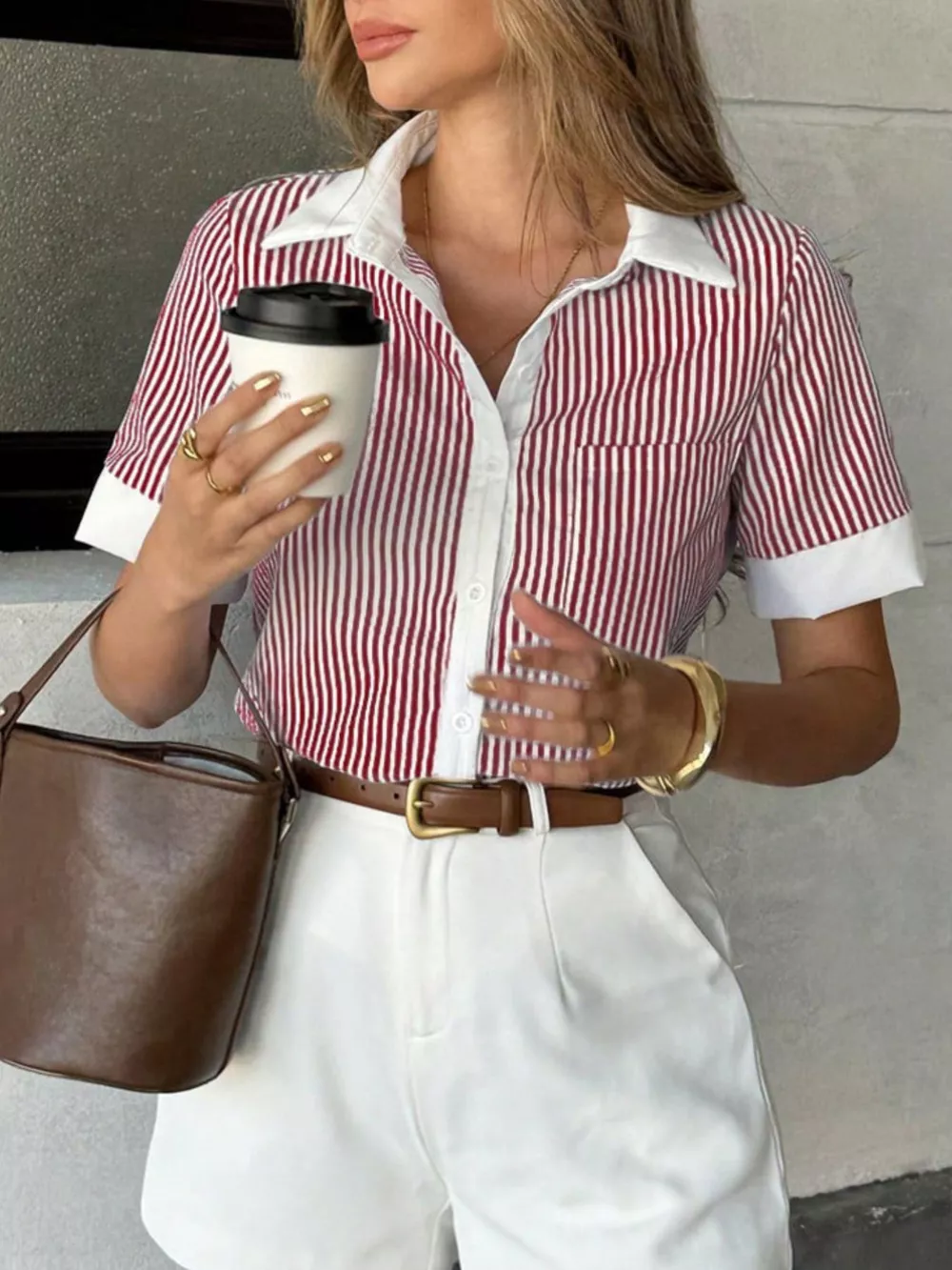 Striped Button-Down Short Sleeve Shirt, image 8