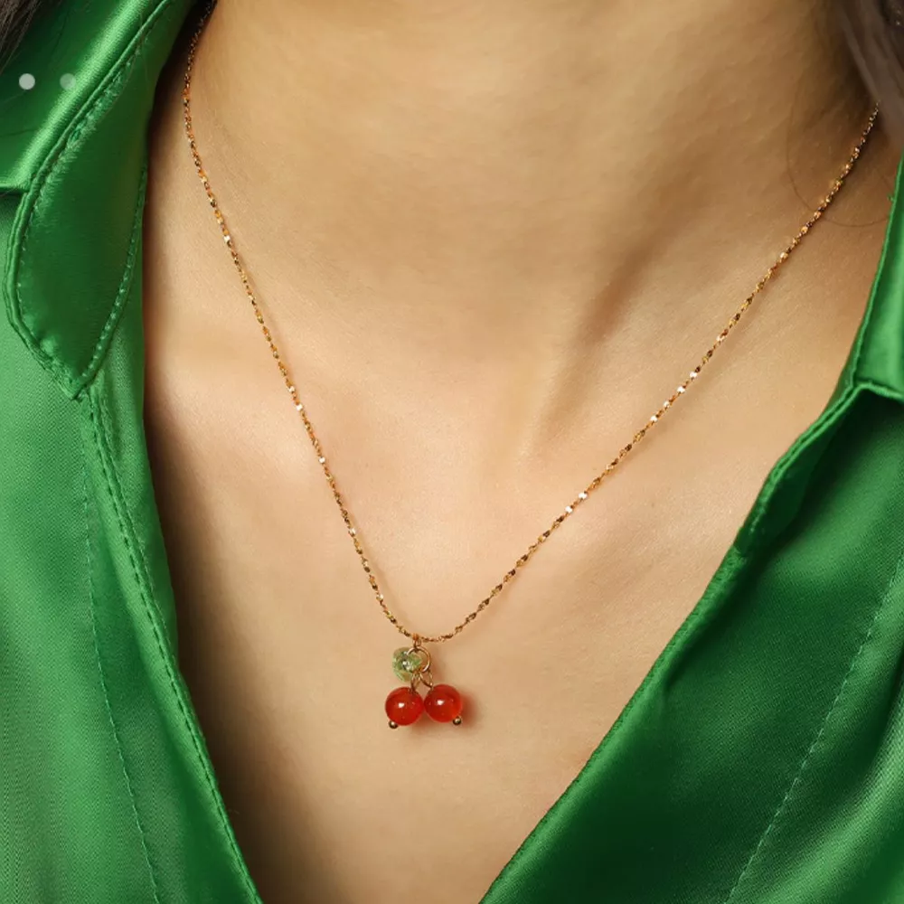 Agate Cherry Pendant Necklace, image 4