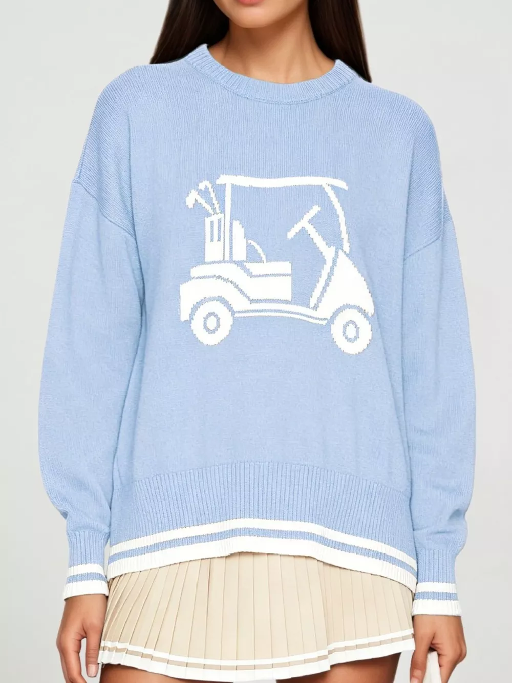 Golf Cart Graphic Dropped Shoulder Sweater