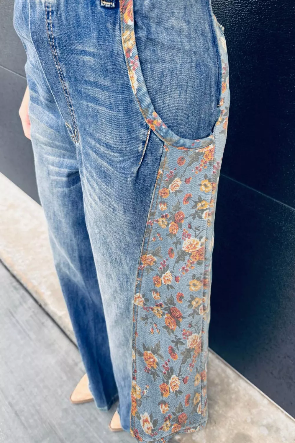 Vintage Rose Printed Pleated Loose Denim Overall, image 12