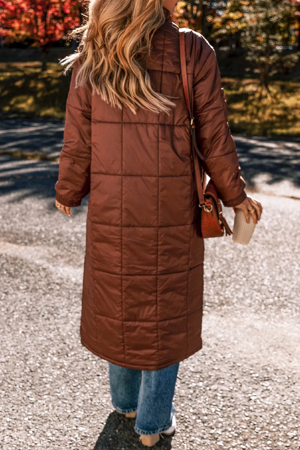 Pocketed Bubble Texture Long Sleeve Longline Winter Coat, image 5