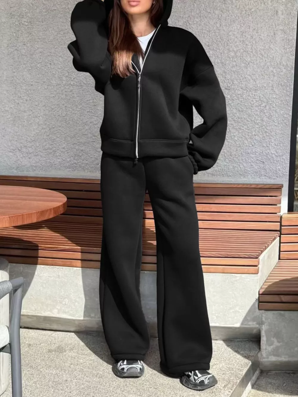 Zip-Up Hoodie and Wide-Leg Sweatpants Set
