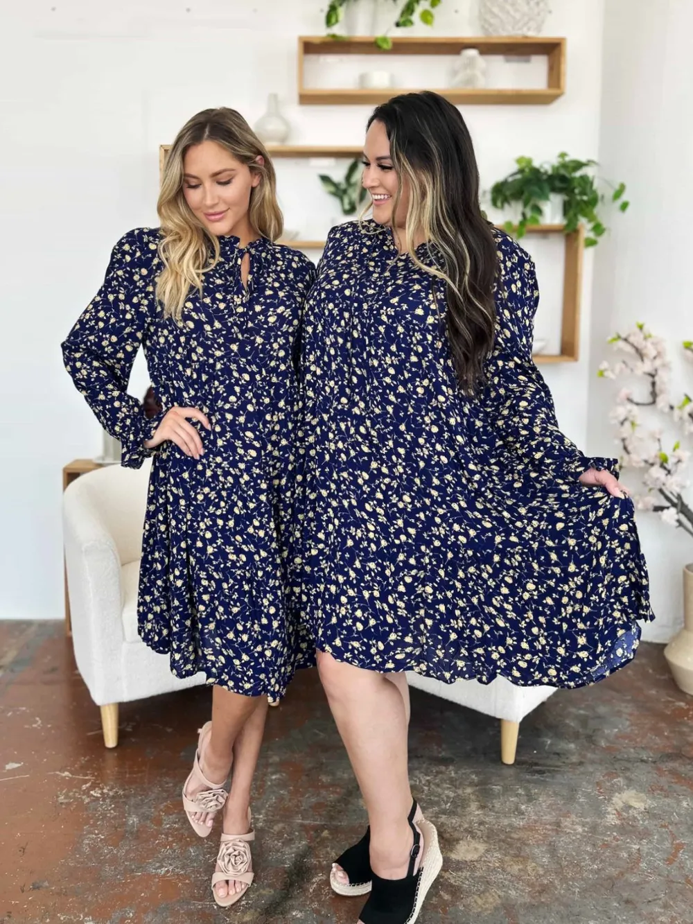 Full Size Printed Ruffle Hem Long Sleeve Tiered Dress, image 11