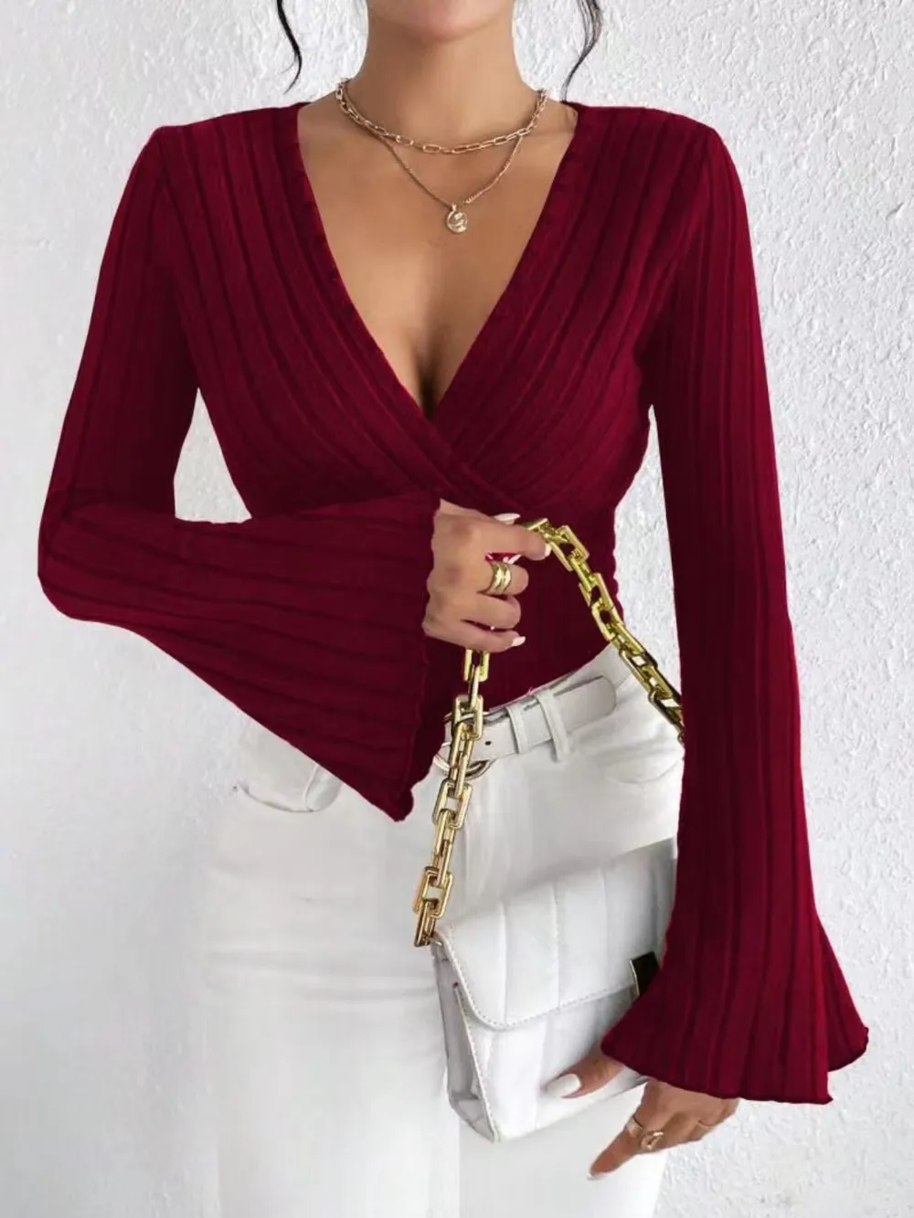 Ribbed Flare Sleeve Top, image 2
